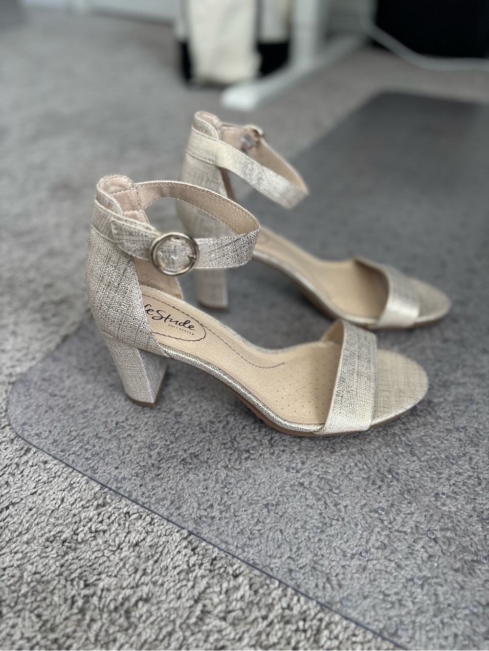 Life Stride Metallic Champagne Block Heel Sandals